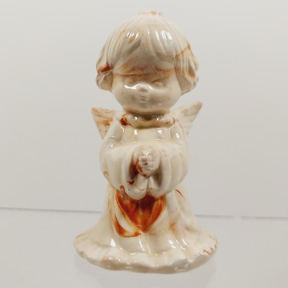 Alabama Clay Pottery 4” Pair Of Praying Angels Figurine Orange Swirls Statue - Picture 6 of 16